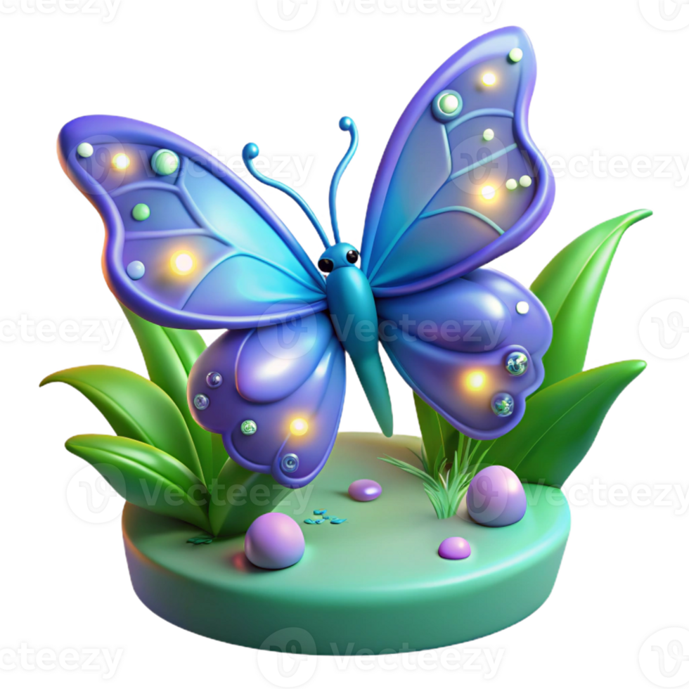 Glowing Butterfly in Grass - A luminous depiction of a butterfly resting in grass with glowing elements highlighting its ethereal beauty and delicate design png