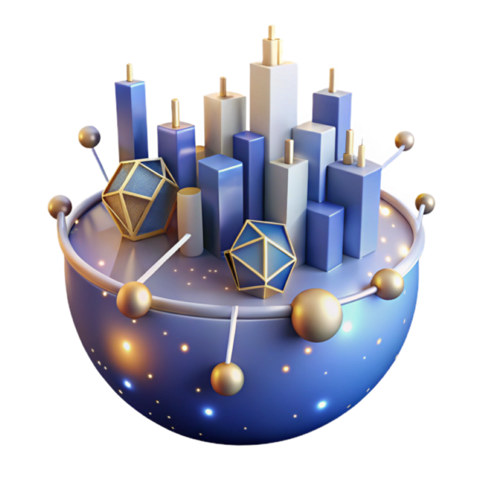 Abstract 3D Render of Geometric Cityscape on a Sphere png