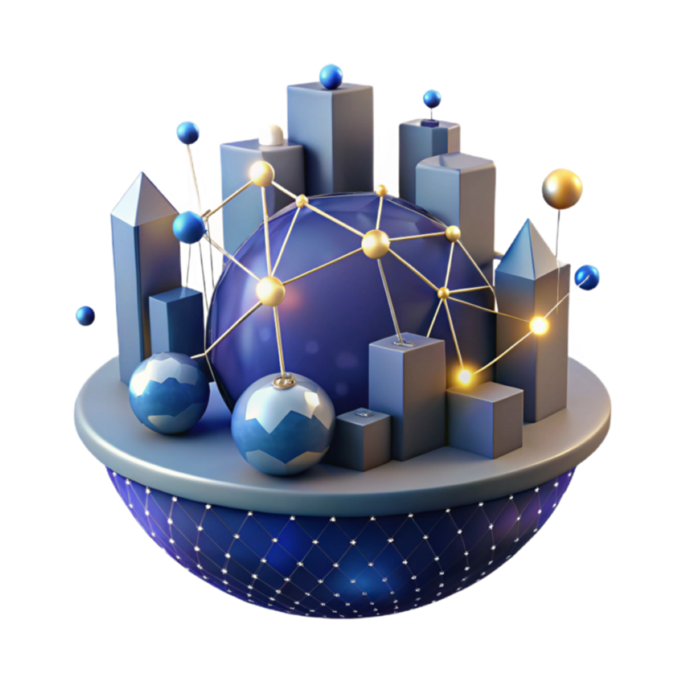 Abstract 3D Render of a Global Network with Geometric Shapes png