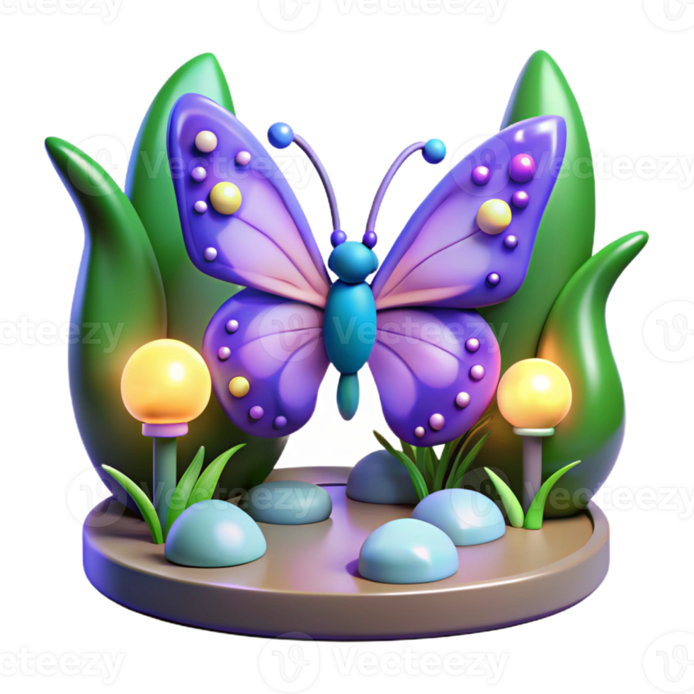 Three Dimensional Butterfly Garden Scene in a Majestic Scene of Enchantment png