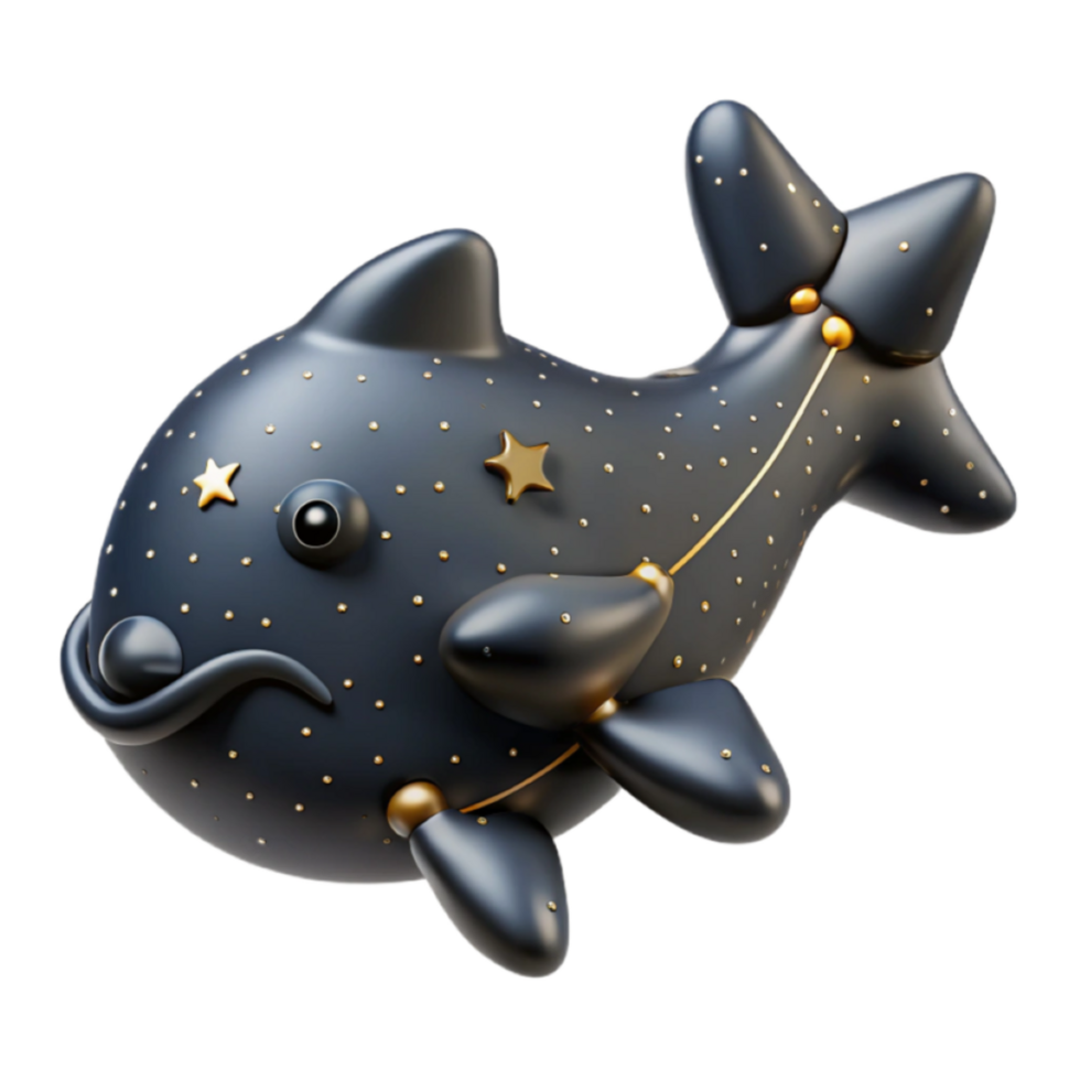 3D Render of a Cute Black and Gold Celestial Fish Illustration png