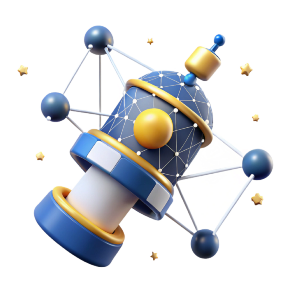 3D Render of Futuristic Space Satellite Orbiting Stars png