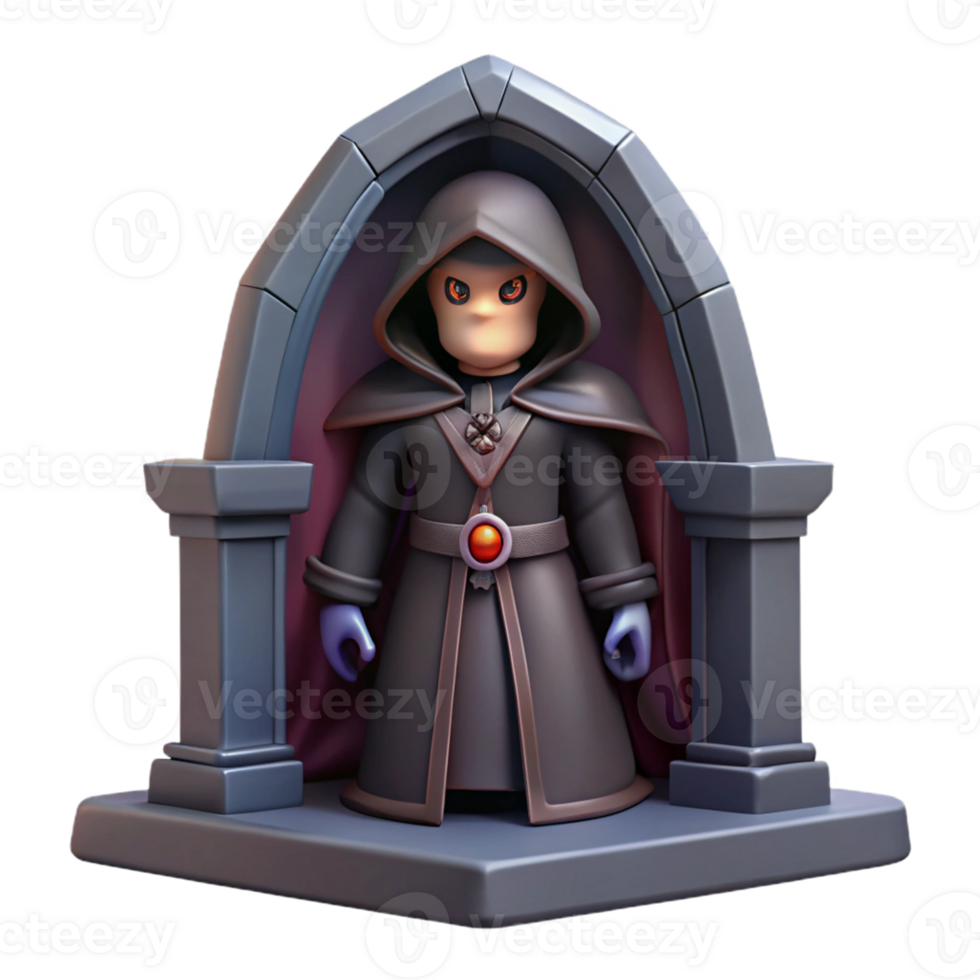Dark Hooded Figure in Archway - A mysterious depiction of a dark hooded figure standing in an archway creating an aura of intrigue and suspense png