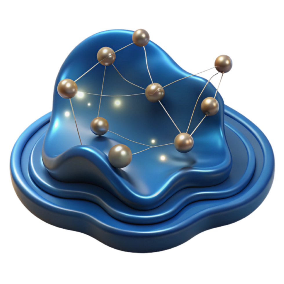 Abstract 3D Render of Interconnected Pearls on a Blue Wave Background png