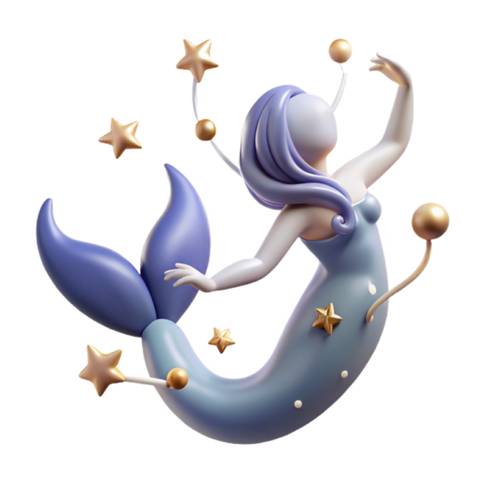Enchanted Mermaid 3D Render, Whimsical Fantasy Illustration with Stars png