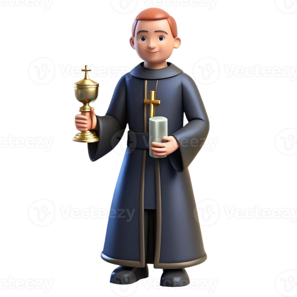 Priest in a Three Dimensional Model with a Chalice, Candle, and Robe in a Spiritual Scene png