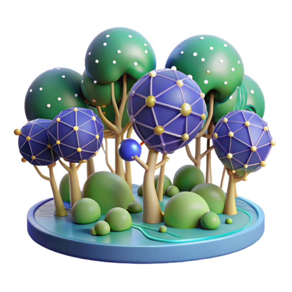 3D Render of a Whimsical Connected Forest Illustration png