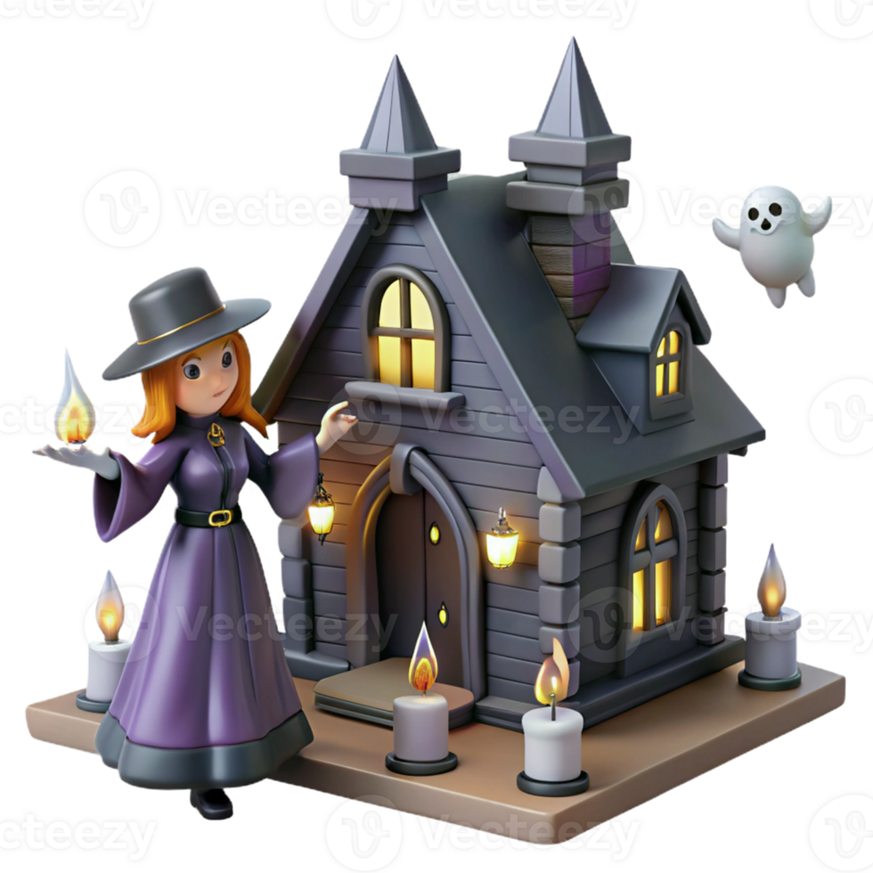Spooky Witch's Halloween House in a Haunting Three Dimensional Scene of Enchantment png