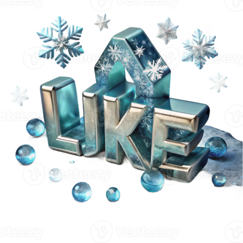 Icy Blue 3D Text Effect with Snowflakes Winter Background png