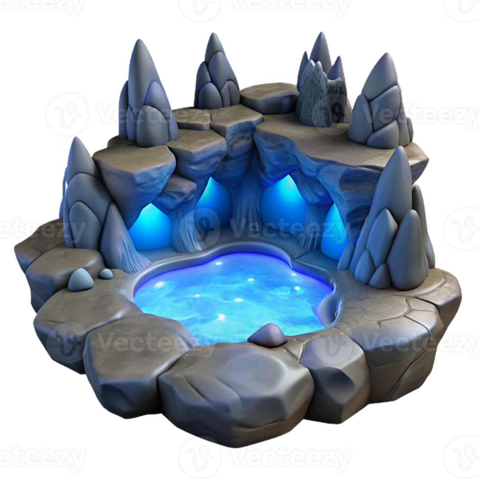 Glowing Cave Pool Three Dimensional Model in a Mesmerizing Scene of Nature png
