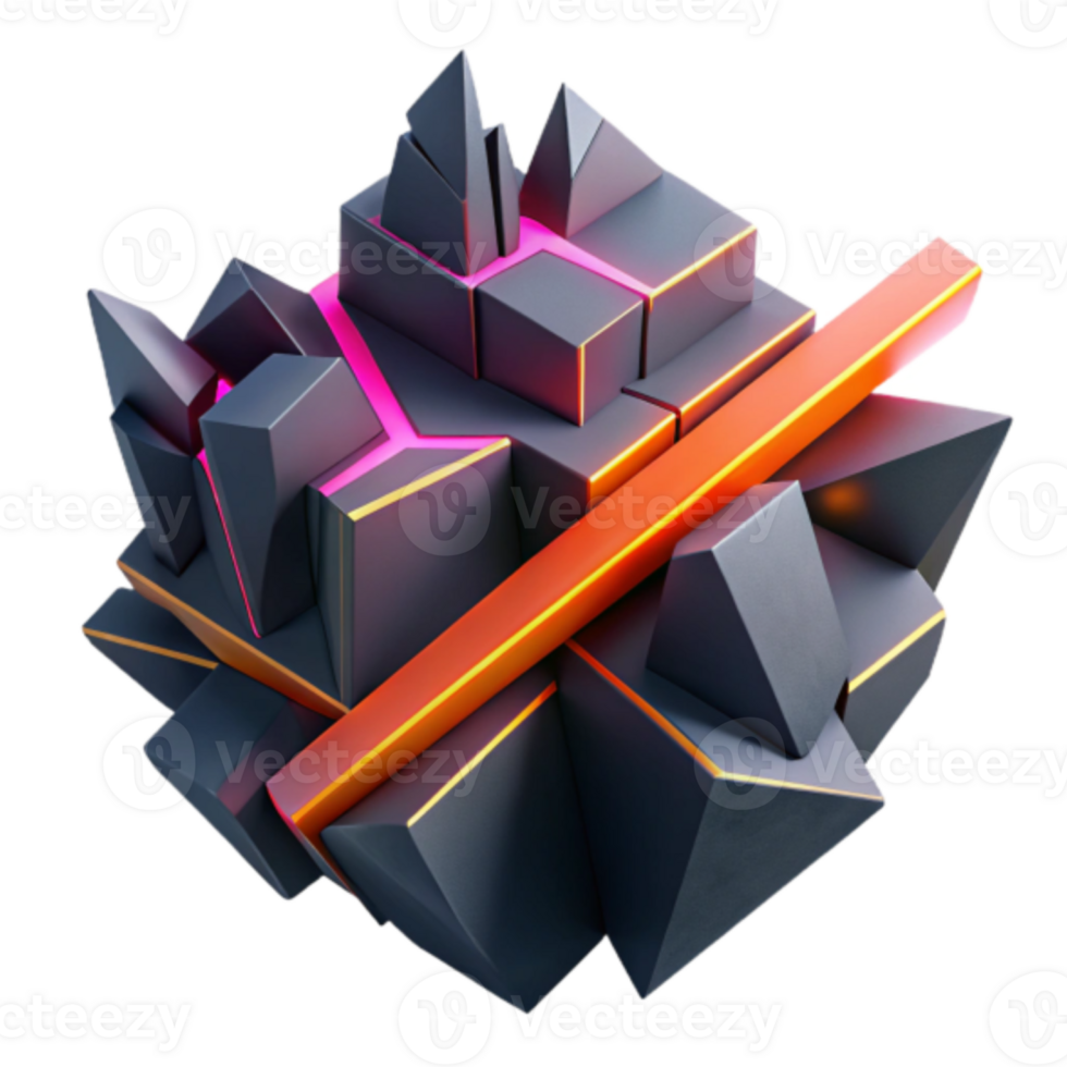 Abstract 3D Render of Geometric Crystalline Structure with Neon Accents png
