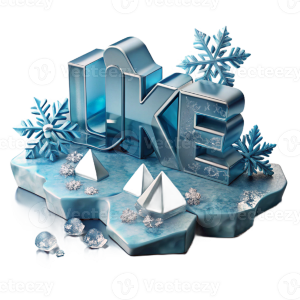 Icy 3D Render of OK Word with Snowflakes and Crystals png