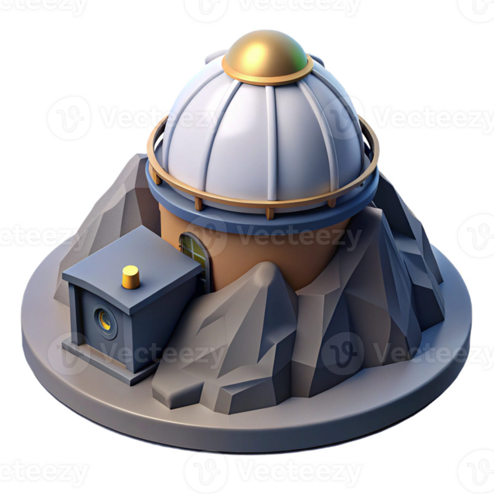 Mountaintop Observatory Three Dimensional Model in a Majestic Scene of Exploration png