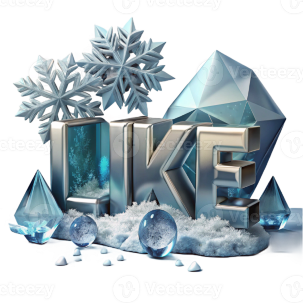 3D Render Winter Wonderland LIKE Sign Snowflakes Crystals png