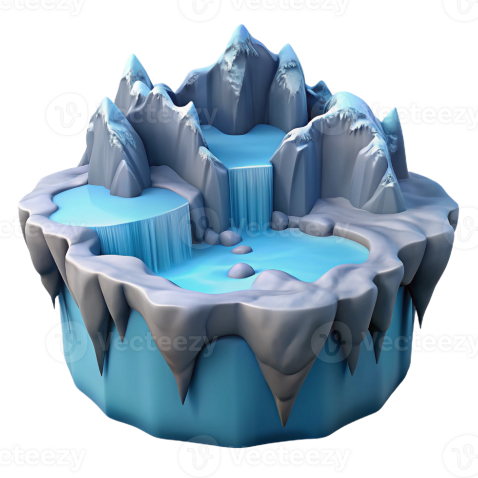 Icy Mountaintop Waterfalls A serene depiction of waterfalls navigating an icy mountaintop, capturing the essence of tranquility in a digital world. png