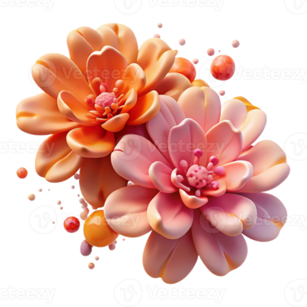 3D Render Peach and Pink Flowers Abstract Background Image png