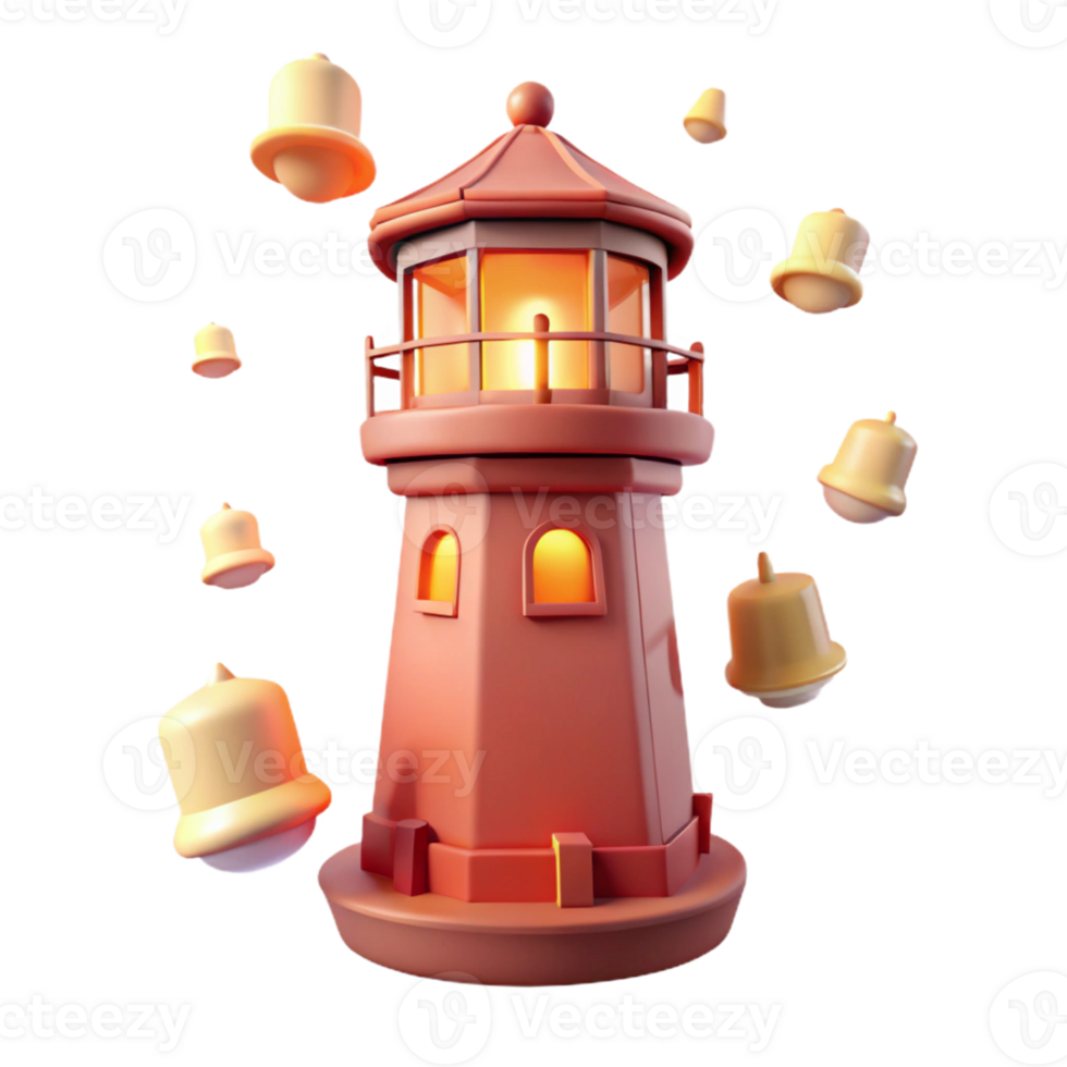 Lighthouse Bells Ringing in a Serene Three Dimensional Render by the Sea png