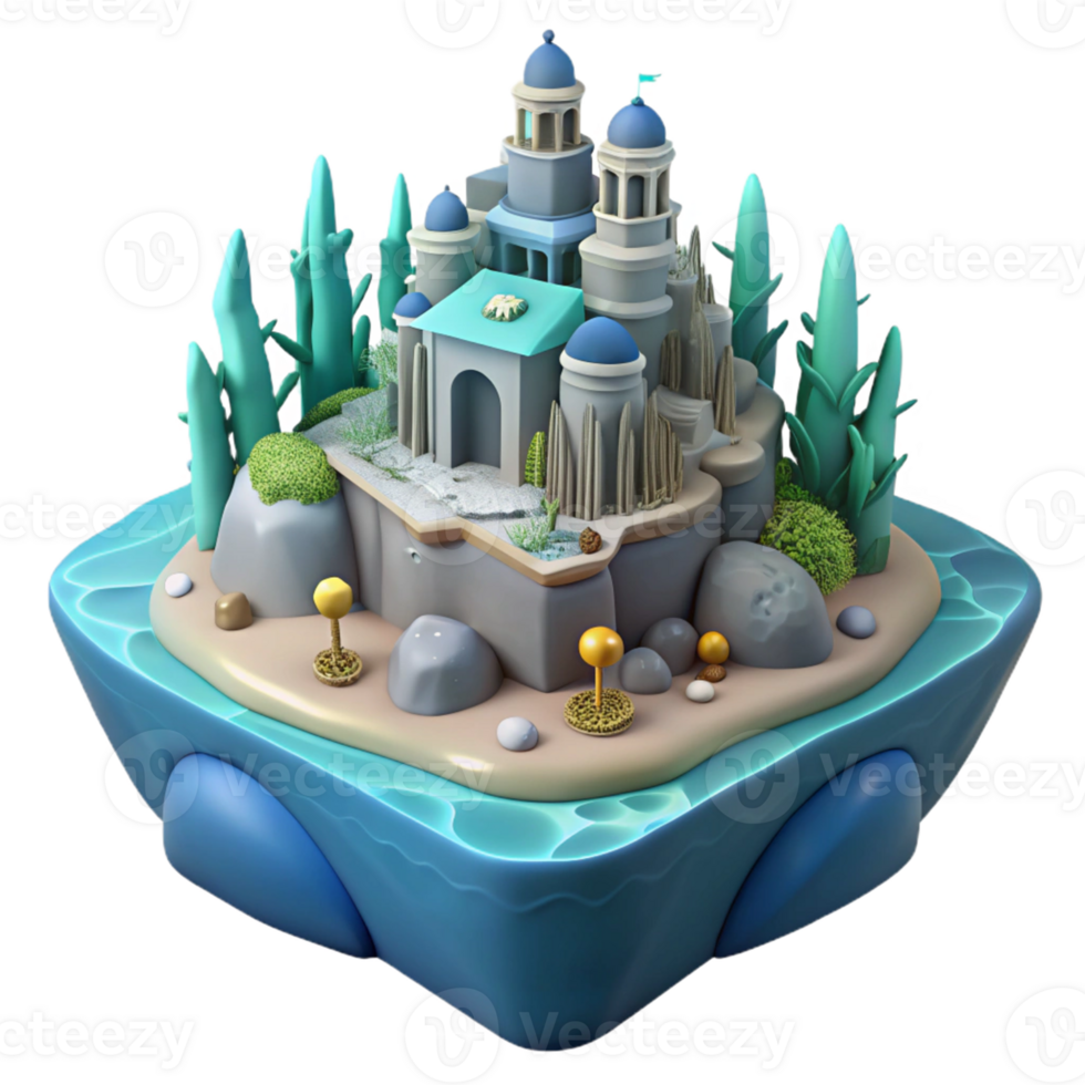 Island Temple in a Three Dimensional Render of Exotic Beauty png