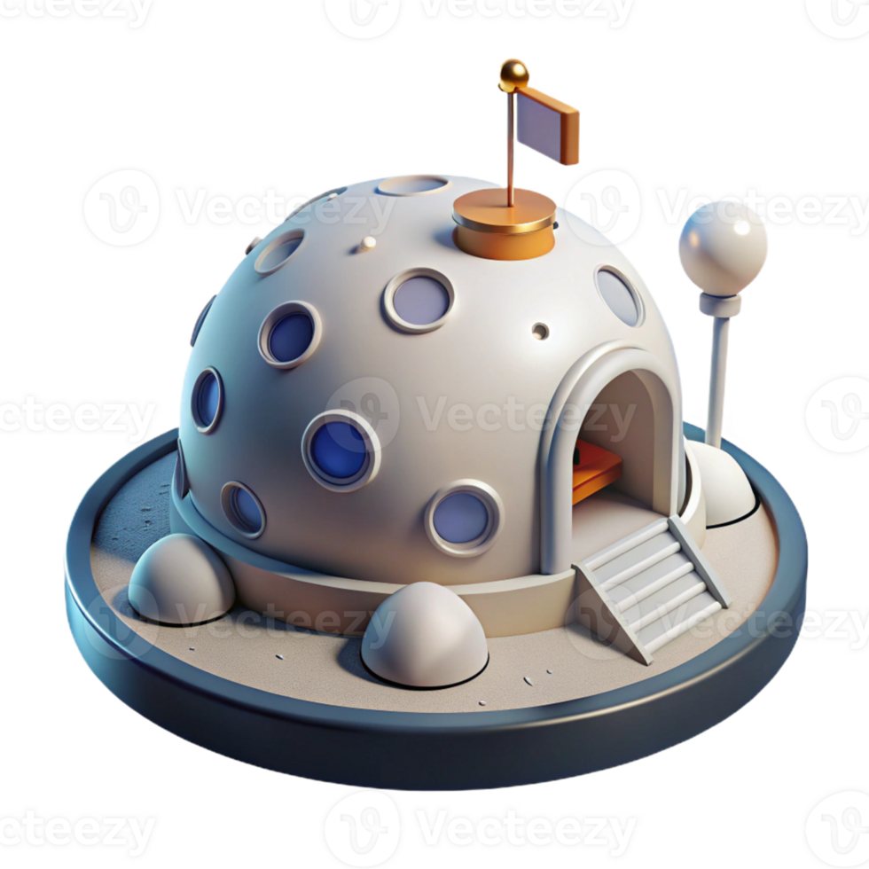 Lunar Habitat 3D Model A visionary depiction of a habitat crafted for the lunar landscape, captured in a stunning three-dimensional model. png