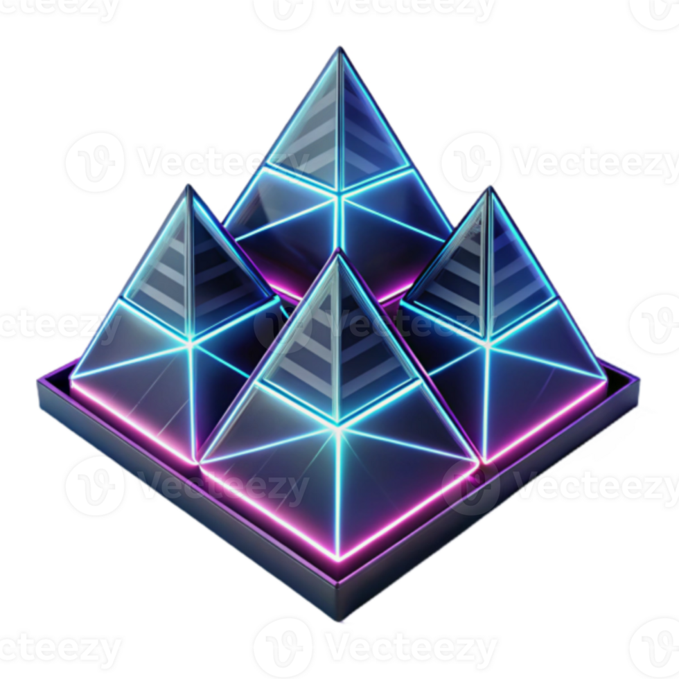 Neon Pyramid Cluster 3D Render Abstract Background Image png