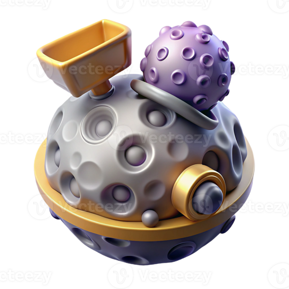 3D Render Cratered Planet with Vehicle A realistic 3D render of a cratered planet with a vehicle, capturing the essence of space exploration and advanced technology. png