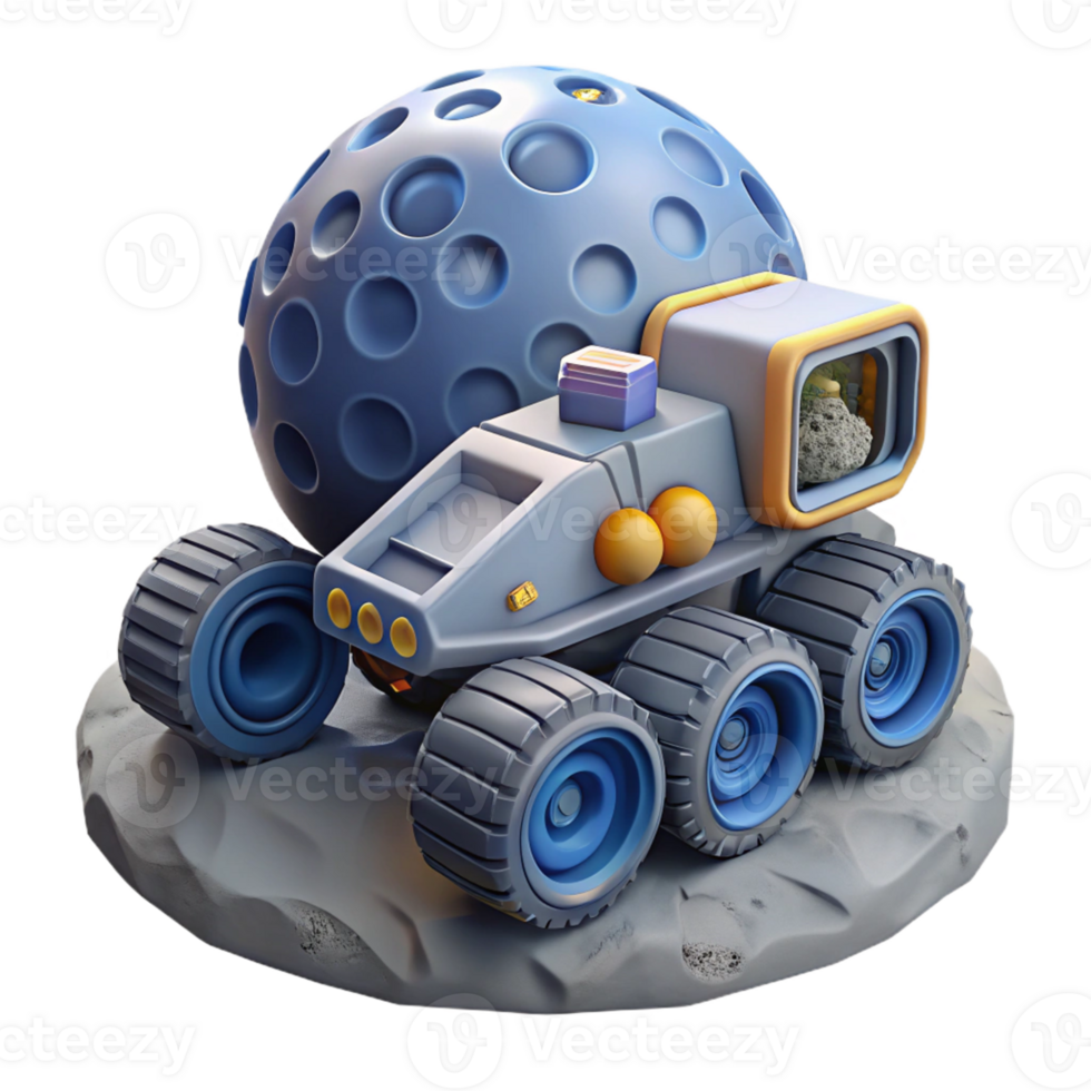 Lunar Rover on Cratered Moon - A dynamic depiction of a lunar rover exploring a cratered moon capturing the essence of space adventure and discovery png