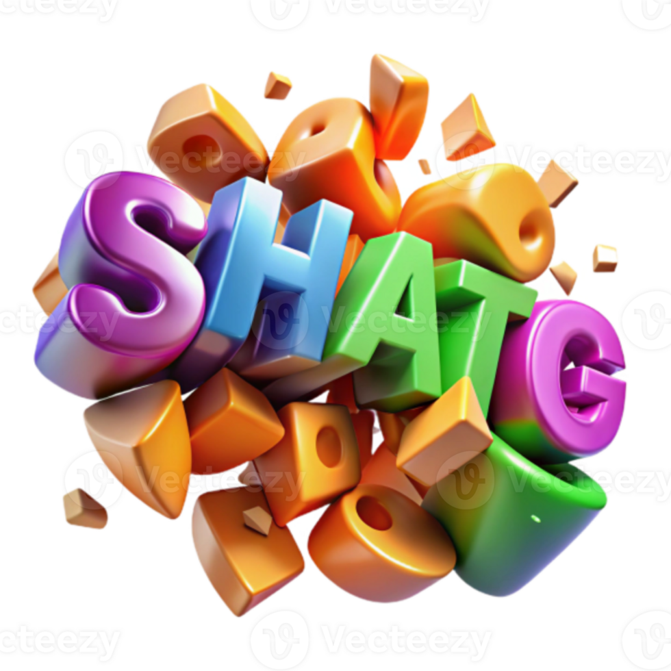 Vibrant 3D Render of Exploding Colorful Blocks Spelling Sharing Chatting png