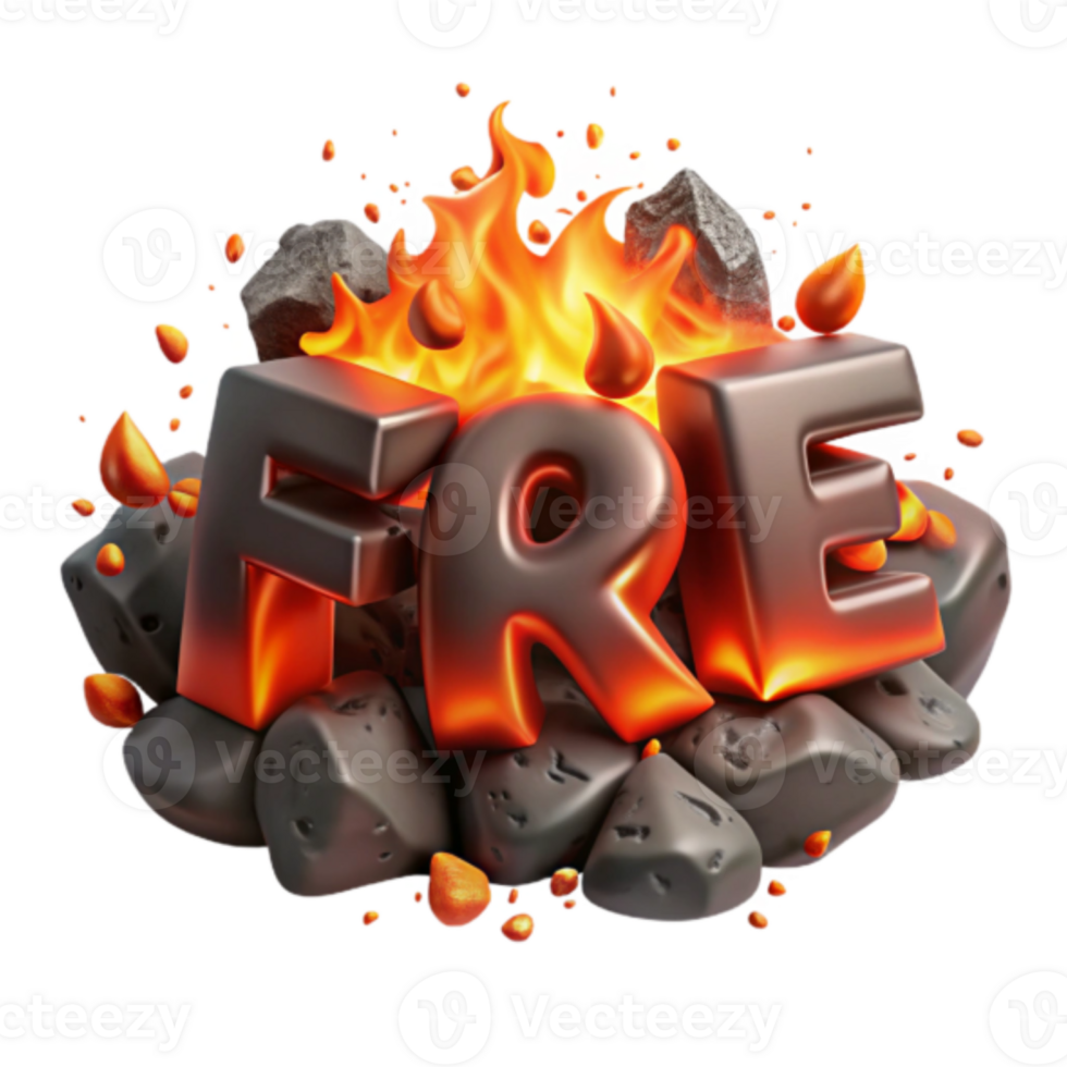 Fiery 3D Render of the Word Fire Embers and Flames Illustration png