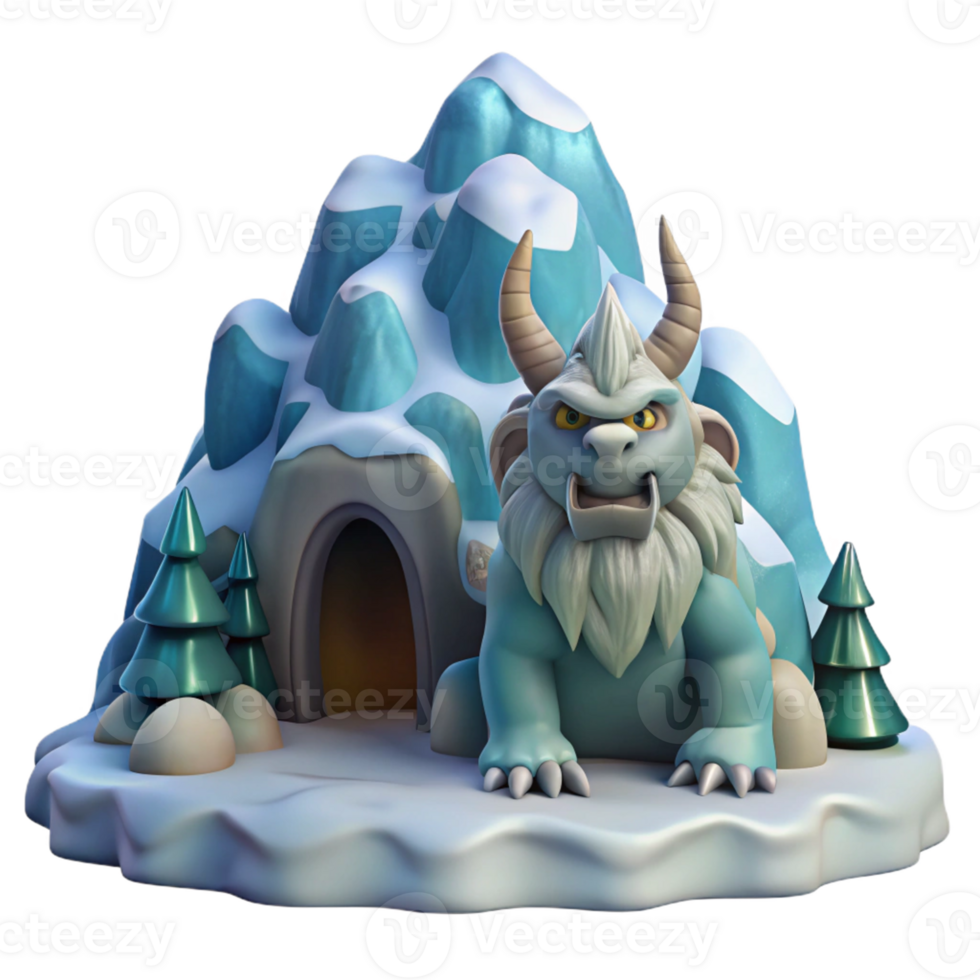 Yeti in a Snowy Mountain Cave in a Three Dimensional Scene of Adventure png
