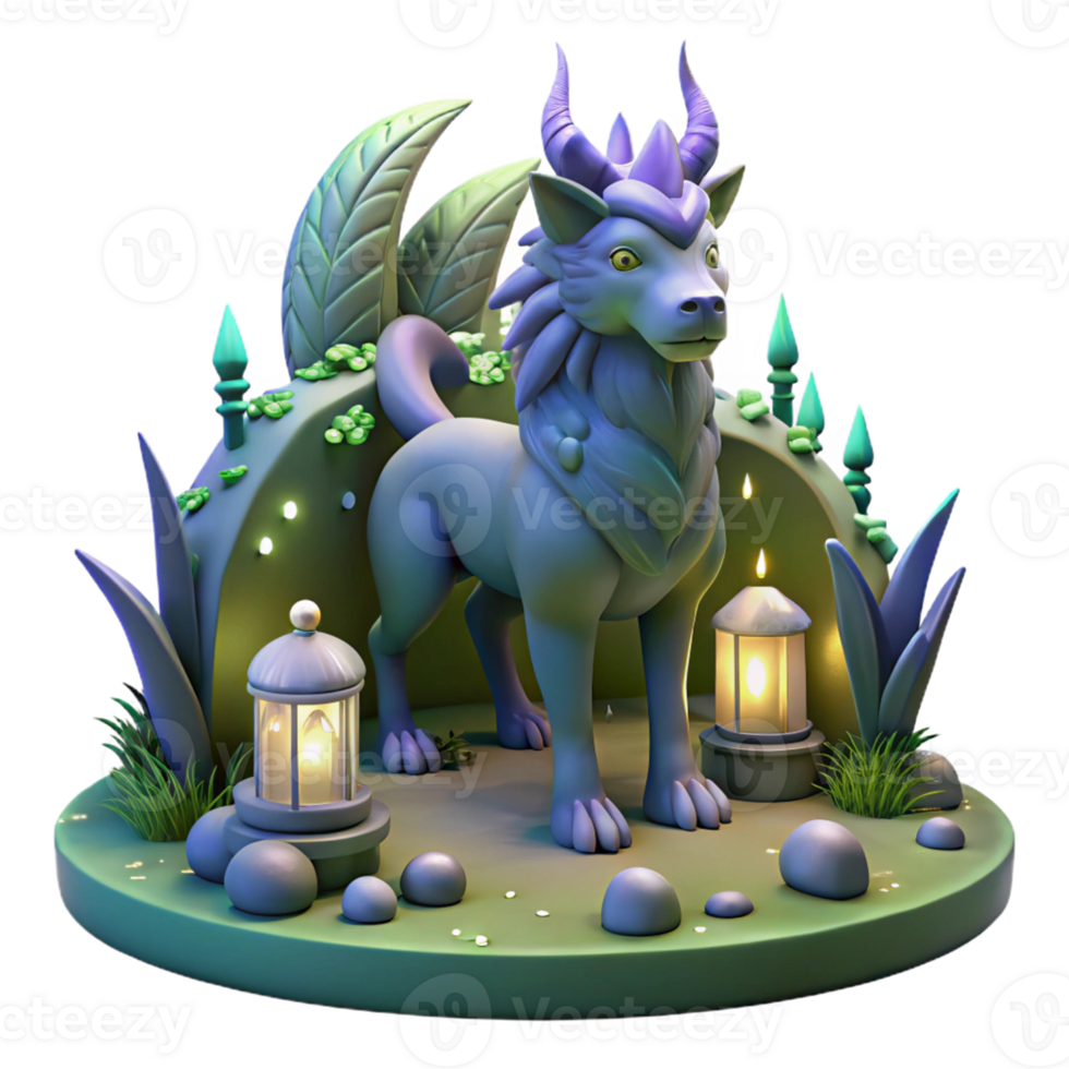 Fantasy Wolf Three Dimensional Render in a Majestic Scene of Wilderness png