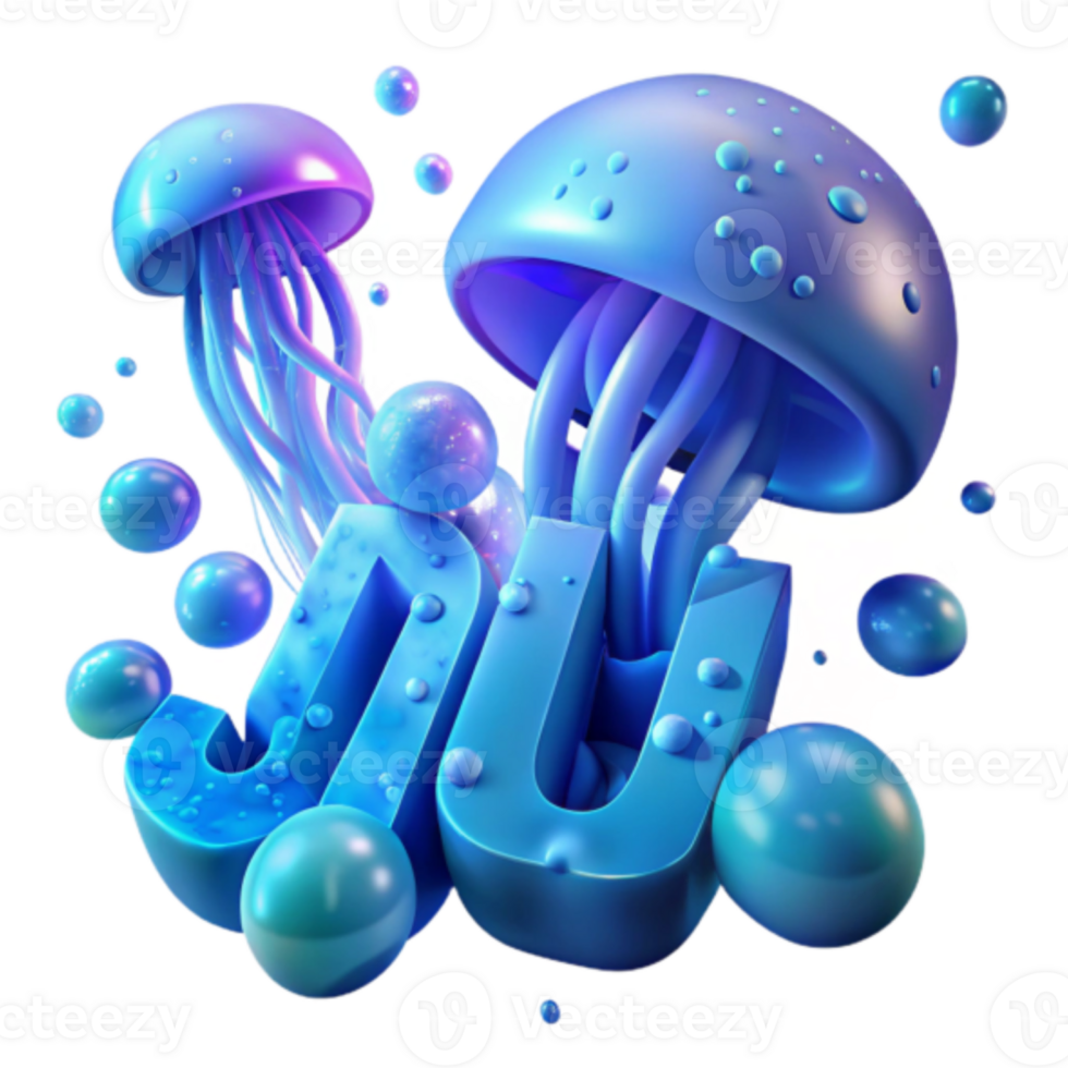 3D Jellyfish and Letters JU Abstract Background Illustration png