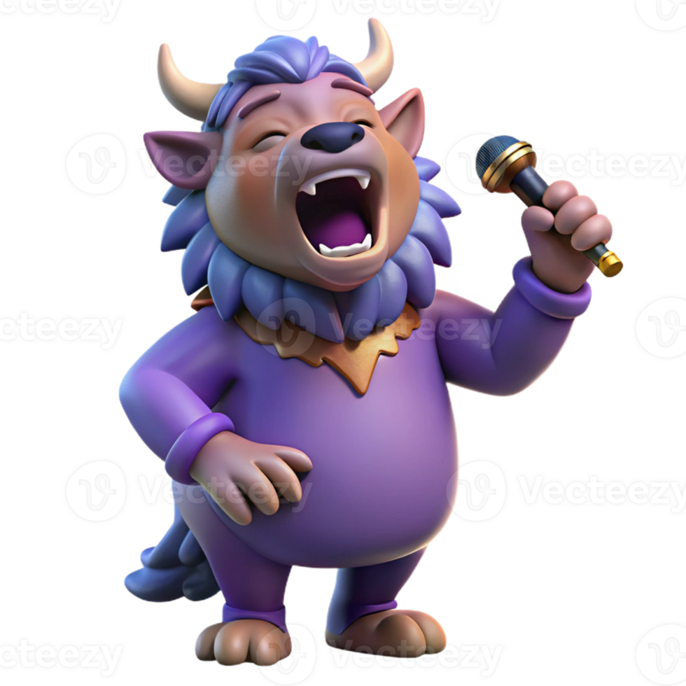 Singing Monster 3D Render A playful depiction of a monster singing, brought to life in a whimsical three-dimensional render. png