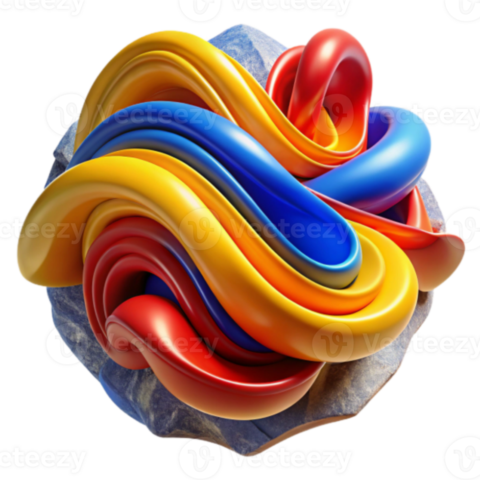 Abstract 3D Render of Intertwined Colorful Swirls on a Rock png