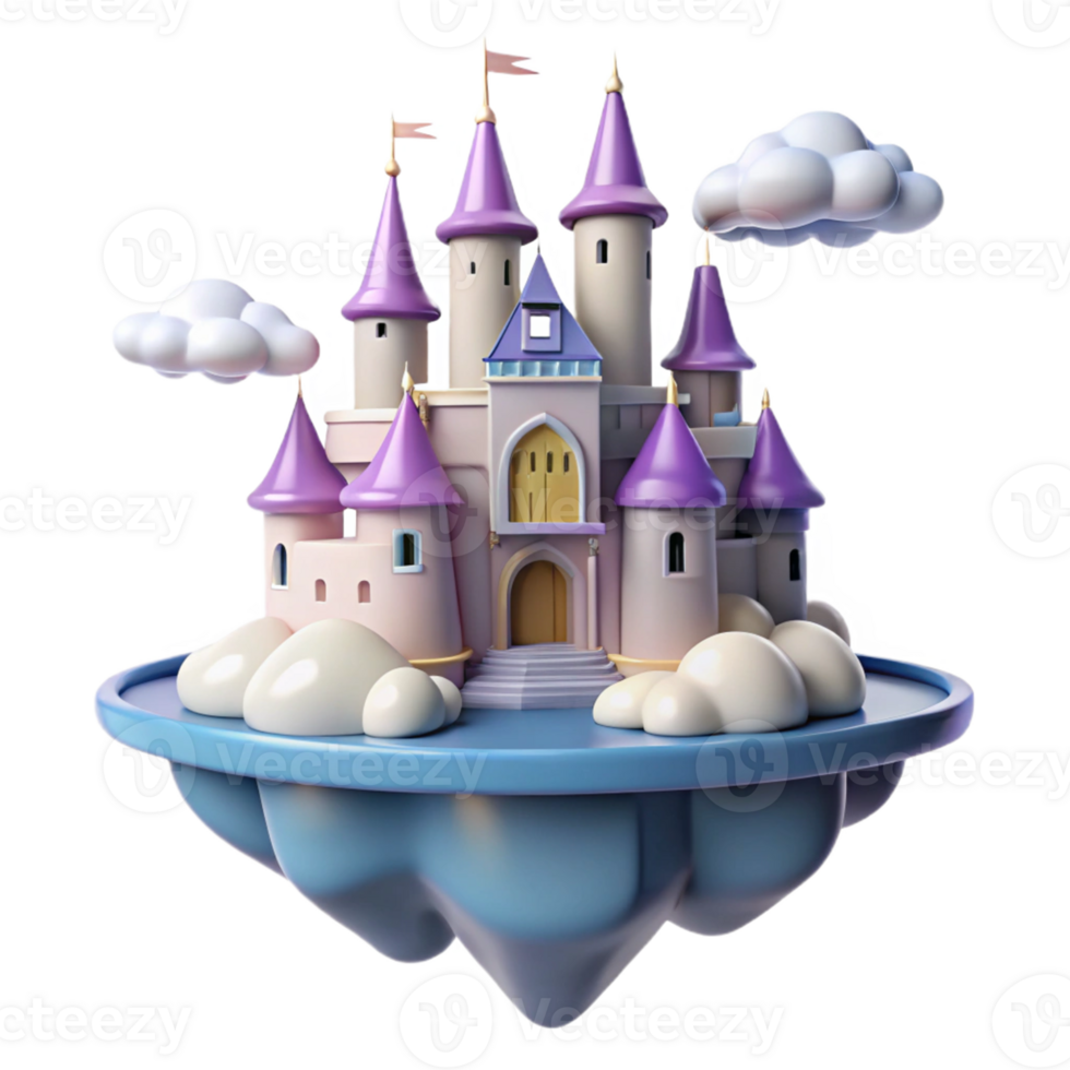 Fairytale Castle in the Clouds A magical scene of a castle navigating the clouds, capturing the essence of enchantment in a digital world. png