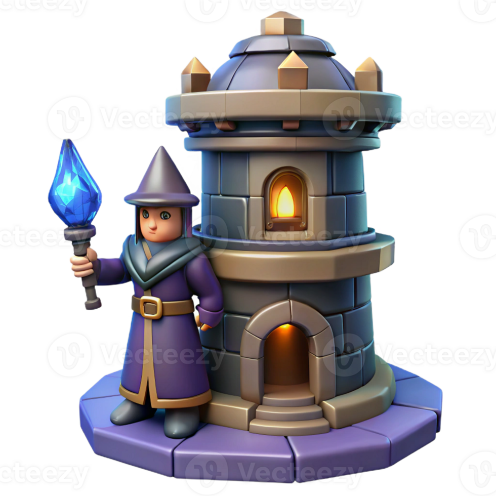 Wizard and Tower in a Fantasy Game Art Scene of Enchantment png