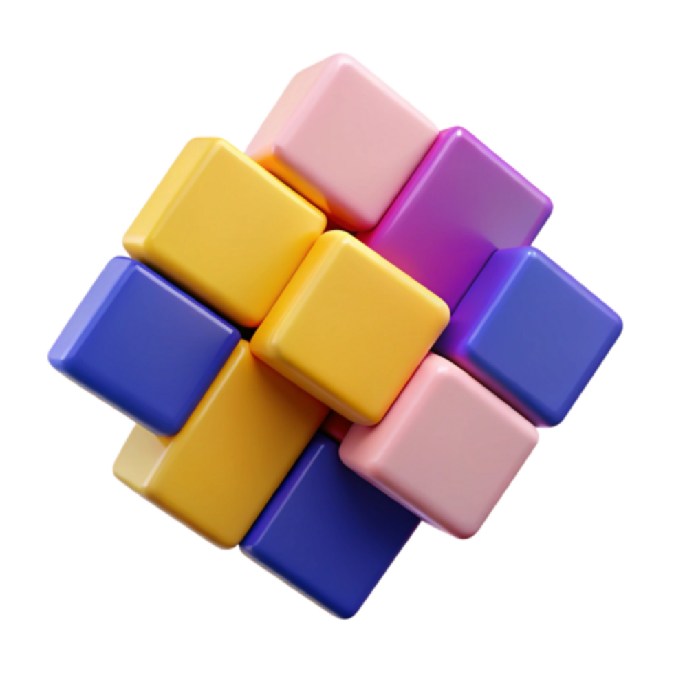 Abstract 3D Render Colorful Cubes Interlocking Puzzle png