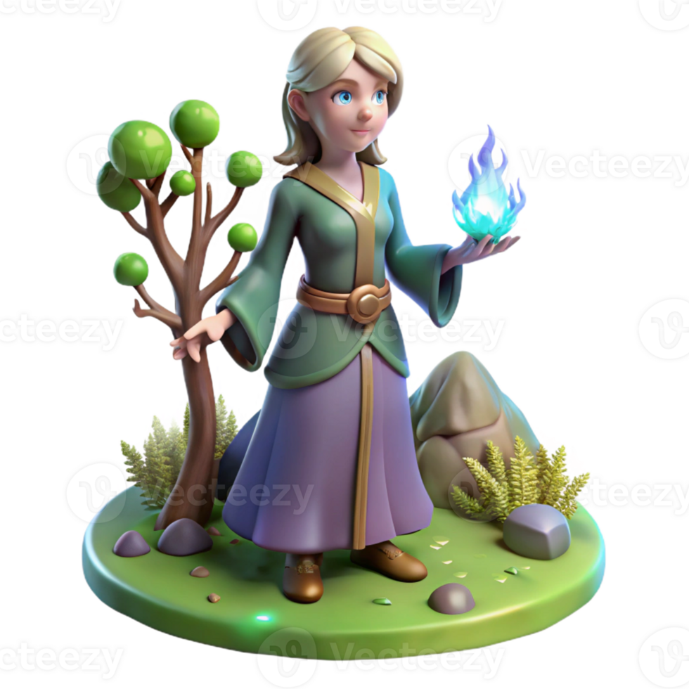 Fantasy Three Dimensional Render Magical Girl Flame in a Whimsical Scene of Enchantment png