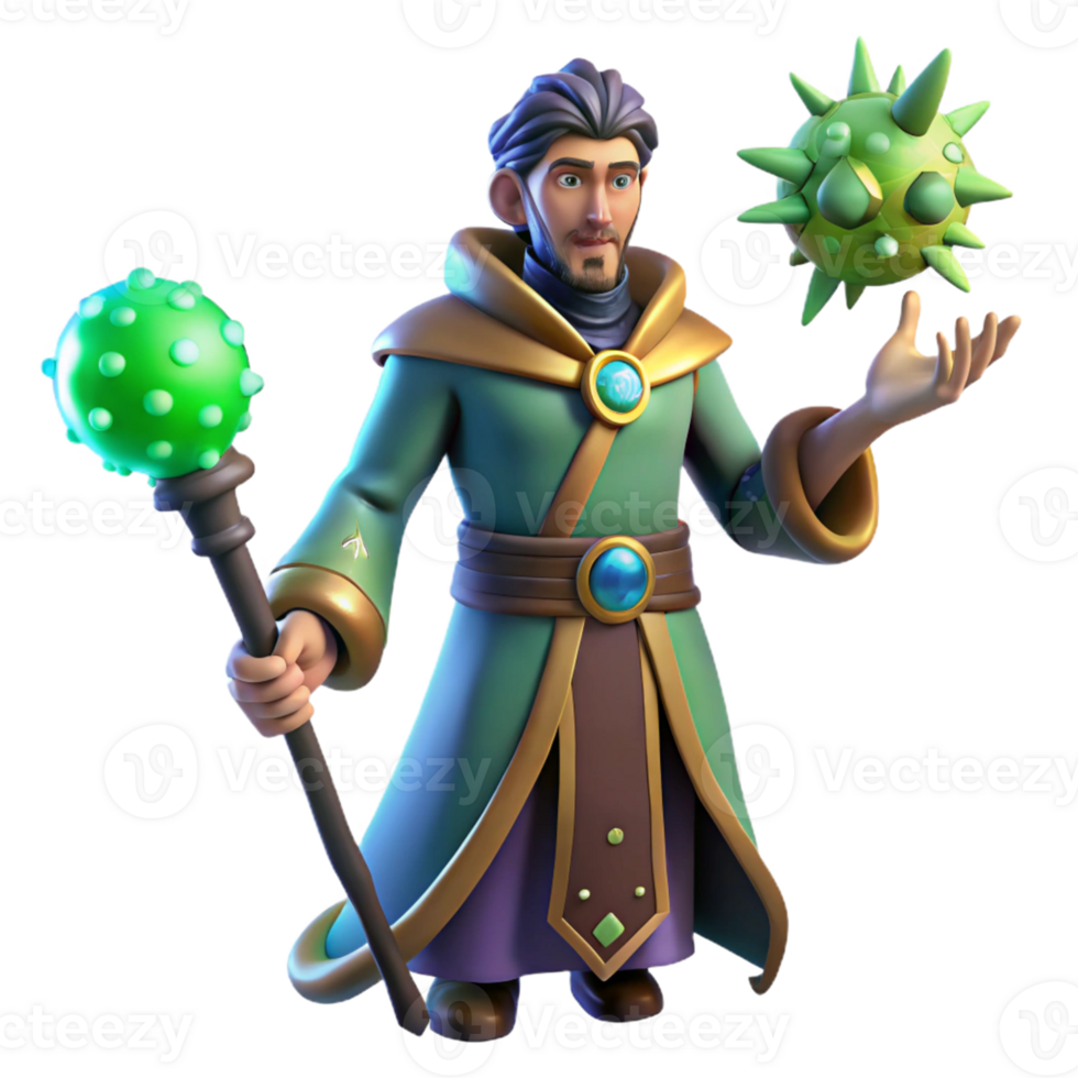 Wizard with Magical Orb and Staff in a Mystical Setting with Enchanting Atmosphere png