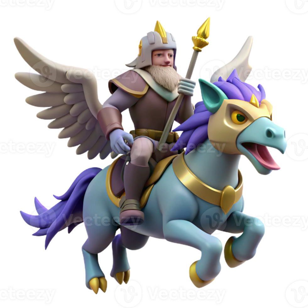 Fantasy King on Winged Steed in a Majestic Three Dimensional Scene of Adventure png