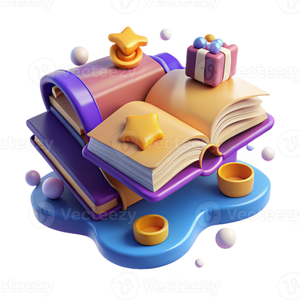 Gift of Reading Open Book with Stars in a Whimsical Three Dimensional Scene of Enchantment png