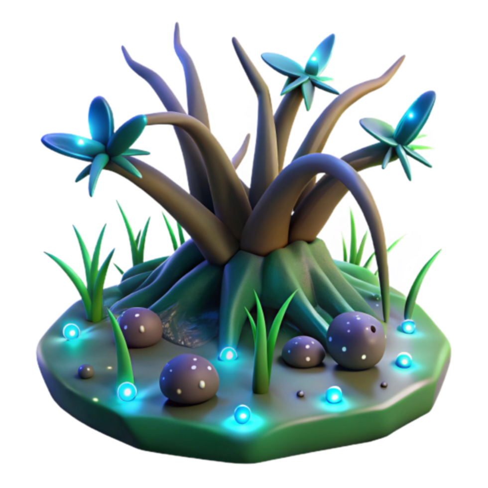Enchanted 3D Render of Glowing Flora and Fungi png