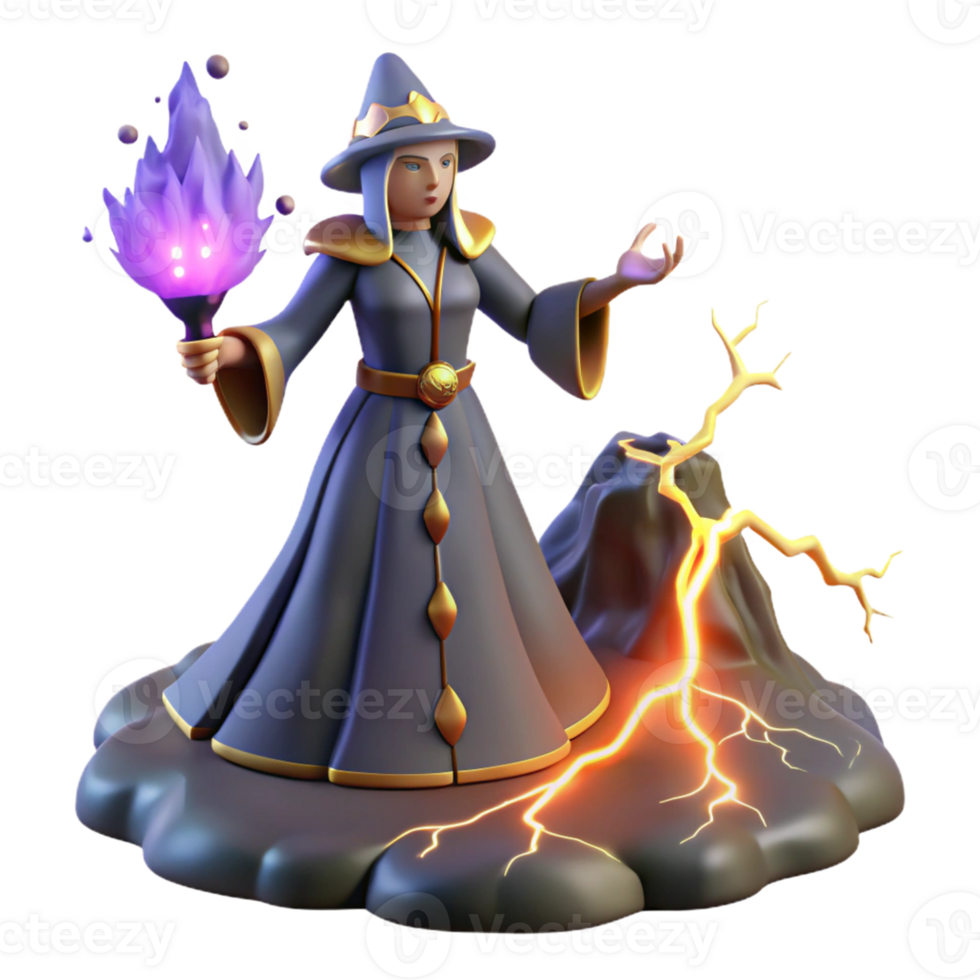 Fantasy Witch with Magic A magical scene of a witch casting spells, capturing the essence of enchantment in a digital realm. png