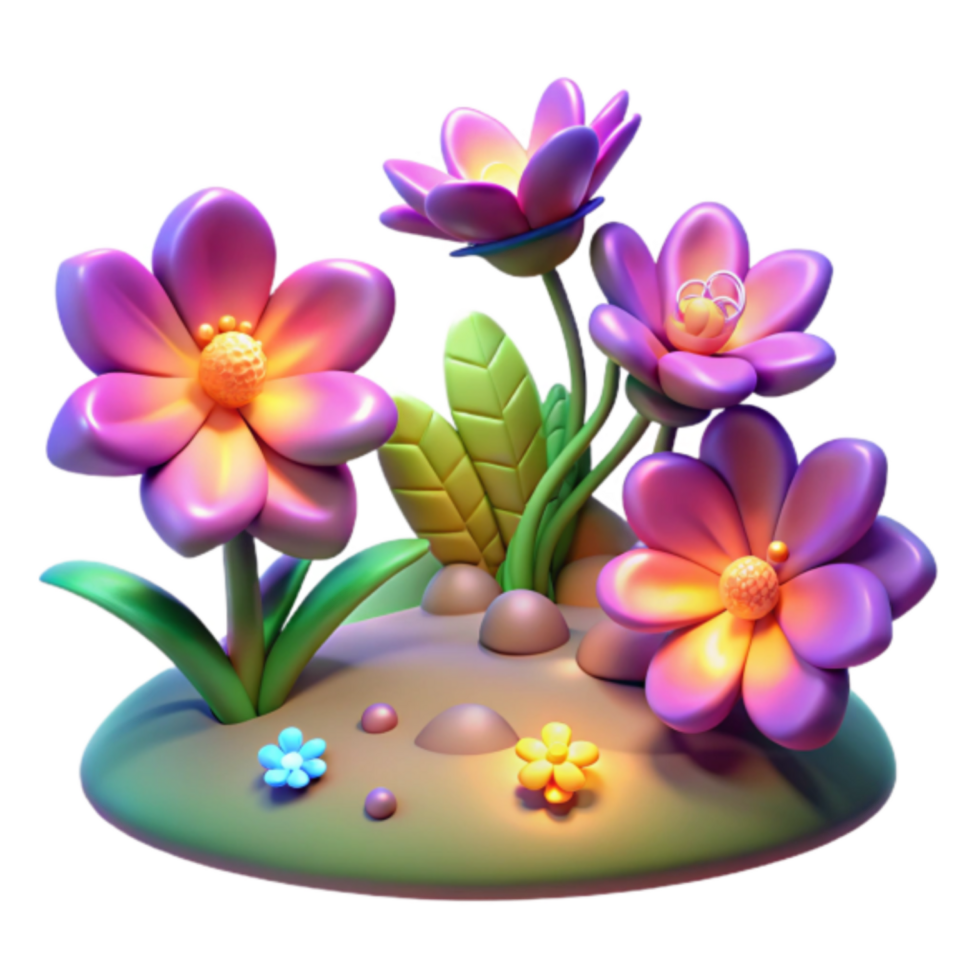 Vibrant 3D Render of Blooming Flowers png