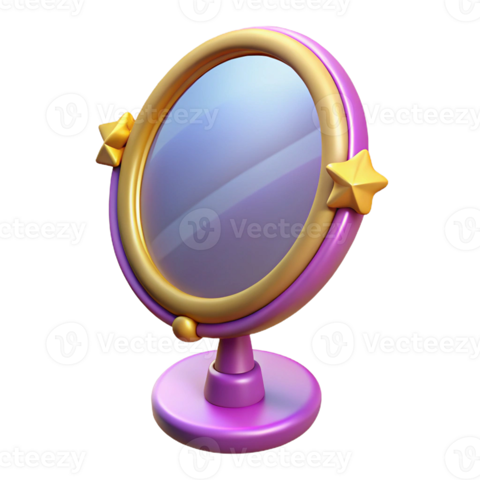 Cute Cartoon Magic Mirror A whimsical 3D render of a cute cartoon magic mirror, capturing the essence of fantasy and playful design. png