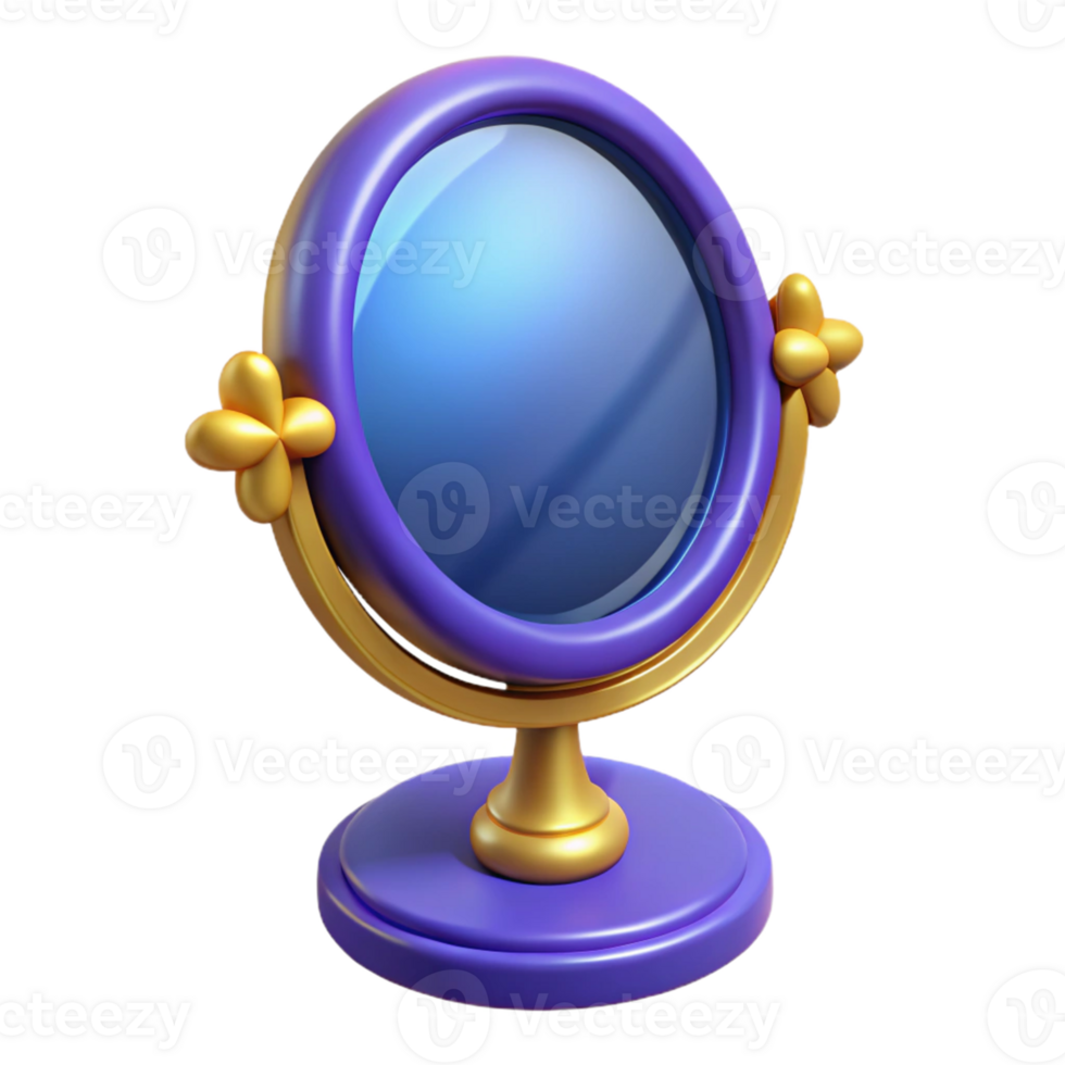 Purple Gold Vanity Mirror 3D Model A dynamic depiction of a vanity mirror crafted in purple and gold, captured in a stunning three-dimensional model. png