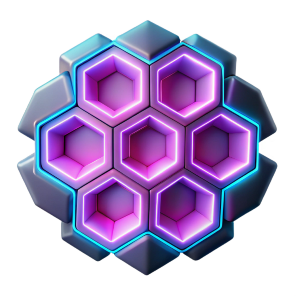 Abstract 3D Render Hexagon Pattern Neon Lights Background Image png