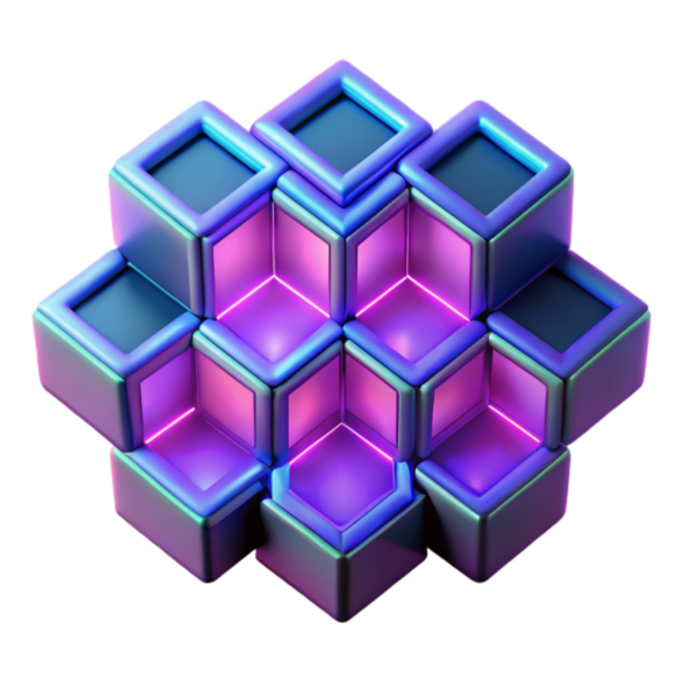 Abstract 3D Render of Interlocking Cubes with Neon Glow png