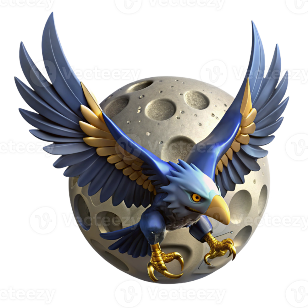 Lunar Eagle Celestial Flight A mythical eagle navigating the lunar skies, its wings glowing with celestial energy in a digital world. png