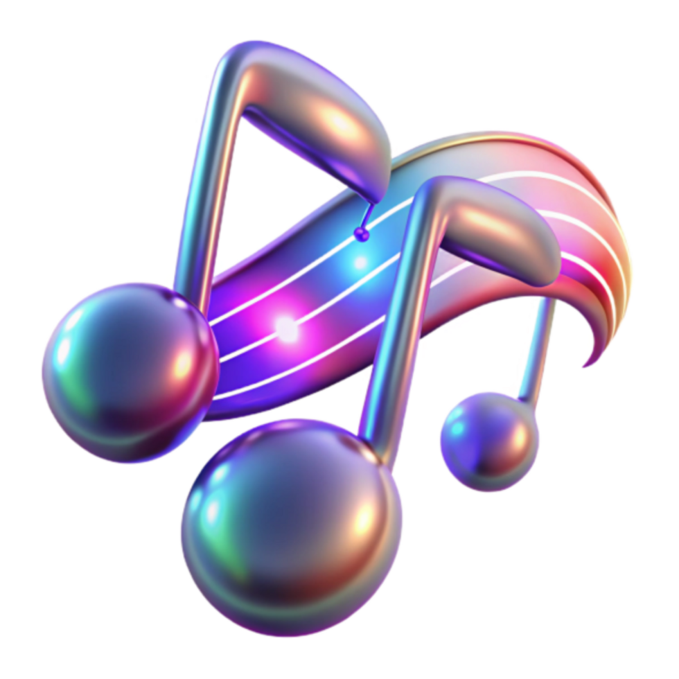 Vibrant 3D Render of Musical Notes on a Glowing Staff png