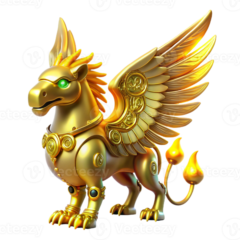 Golden Griffin as a Mythical Creature in a Majestic Three Dimensional Art Scene png